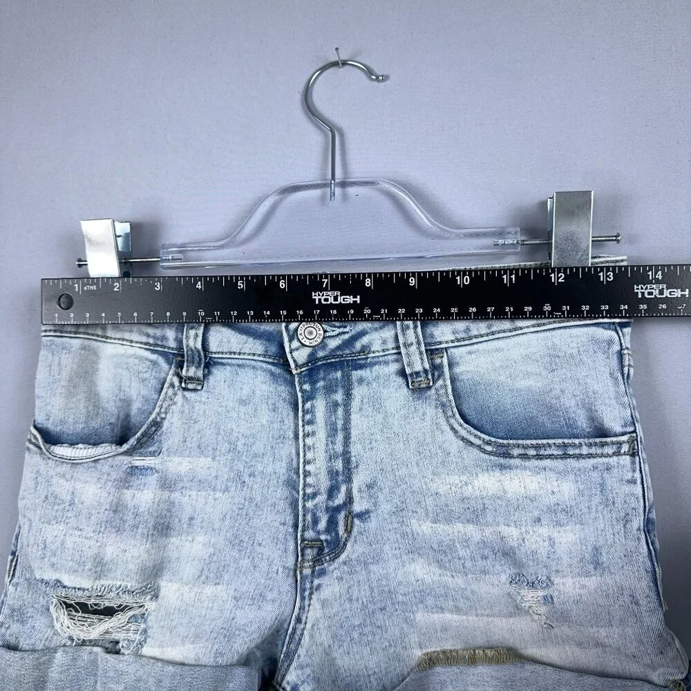 Pacsun Shortie Shorts Womens Size 26 Super Stretch Distressed Mid Rise Blue - Picture 6 of 10